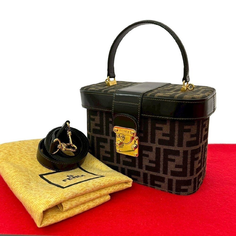 FENDI Zucca leather canvas handbag vanity shoulder